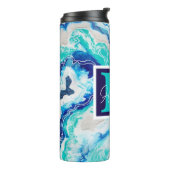 Türkis und Blauer Marmor Monogram Name Beachy Thermosbecher (Nach links gedreht)