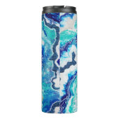 Türkis und Blauer Marmor Monogram Name Beachy Thermosbecher (Rückseite)