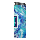 Türkis und Blauer Marmor Monogram Name Beachy Thermosbecher (Nach rechts gedreht)