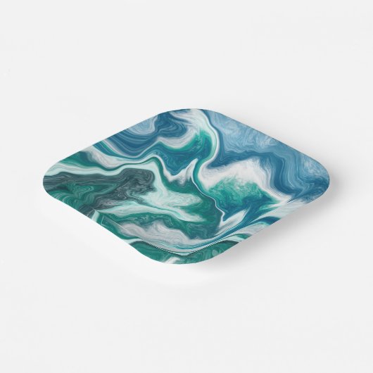 Türkis- und Blue Ocean Wave Wirbel Pappteller (Gewinkelt)