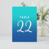 Türkis und Blue Ombre Hochzeiten Tischnummern (Stehend Vorderseite)