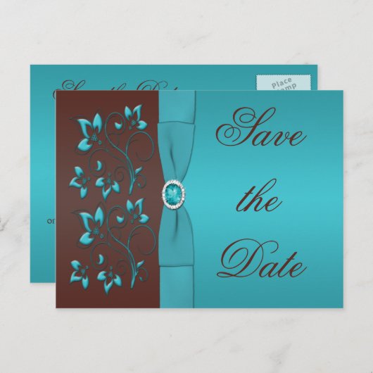 Türkis und Braun Save the Date Ankündigungspostkarte (Vorne/Hinten)