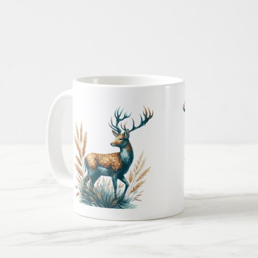 Türkis und Brauner Buck Deer Kaffeetasse (Vorderseite Links)