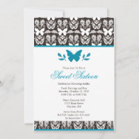 Türkis und Brauner Schmetterling Süß 16 Einladunge