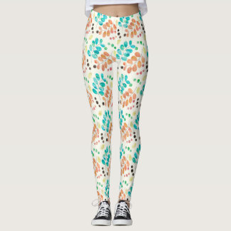 Türkis- und Braunfarben-Leaf-Muster Leggings