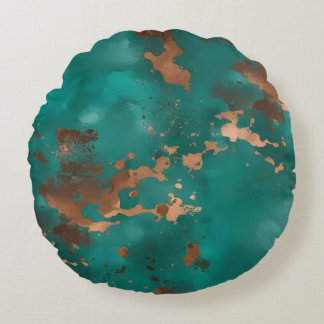 Türkis und Bronze Rundes Kissen