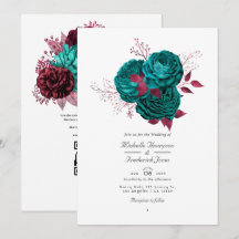Türkis und Burgund-Floral QR-Code Hochzeit