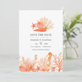 Türkis und Coral Beach Hochzeitsfest Foto Save The Date (Stehend Vorderseite)