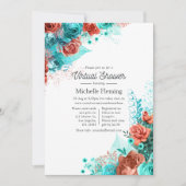 Türkis und Coral Floral Virtual Baby Dusche Einladung (Vorderseite)