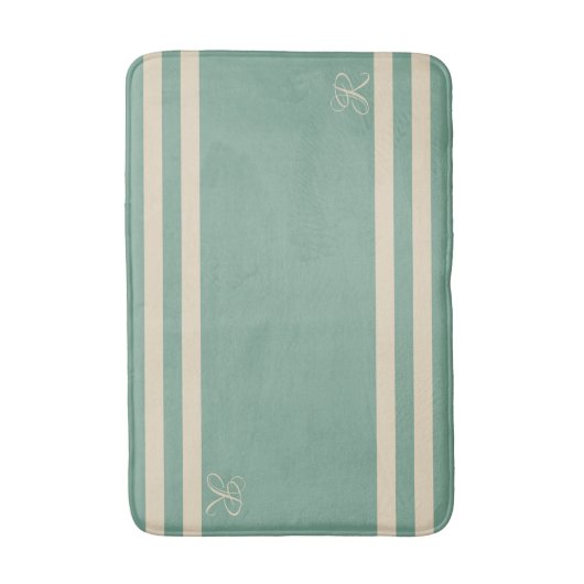 Türkis- und Cremestreifen Elegantes Monogramm Badematte (Vorderseite Vertikal)