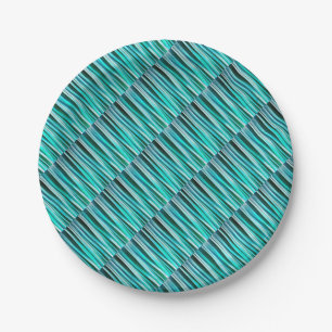 Türkis-und cyan-blauer Ozean-Stripy Linien Muster Pappteller