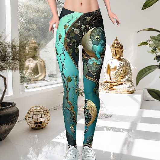 Türkis und Cyan Yin und Yang Meditation Yoga Leggings
