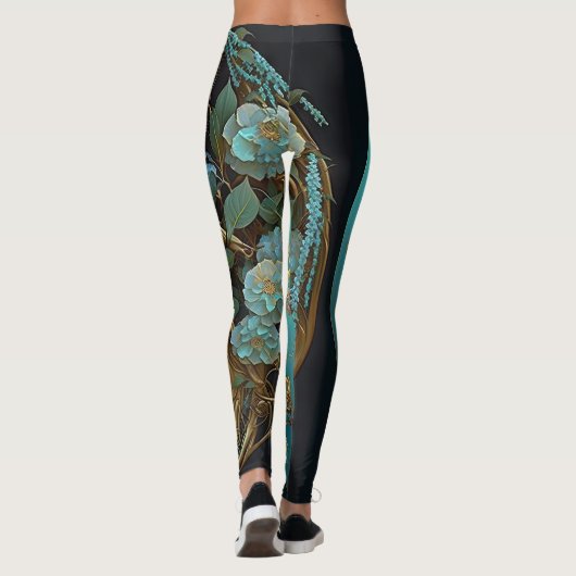 Türkis und Cyan Yin und Yang Meditation Yoga Leggings (Rückseite)