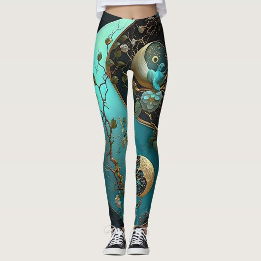 Türkis und Cyan Yin und Yang Meditation Yoga Leggings (Vorderseite)
