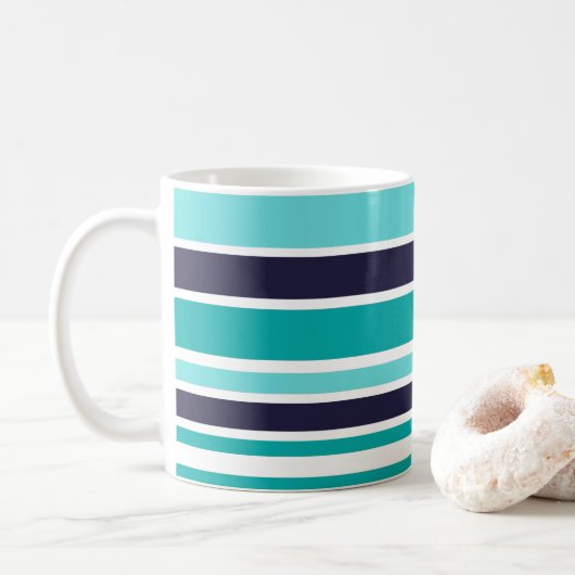 Türkis und dunkelblau gestreift kaffeetasse (Mit Donut)