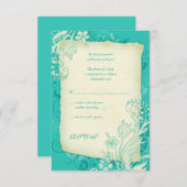 Türkis- und Elfenbeinblütenkarte RSVP Karte (Vorne/Hinten)
