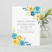 Türkis und Gelb Brautparty Einladung (Stehend Vorderseite)