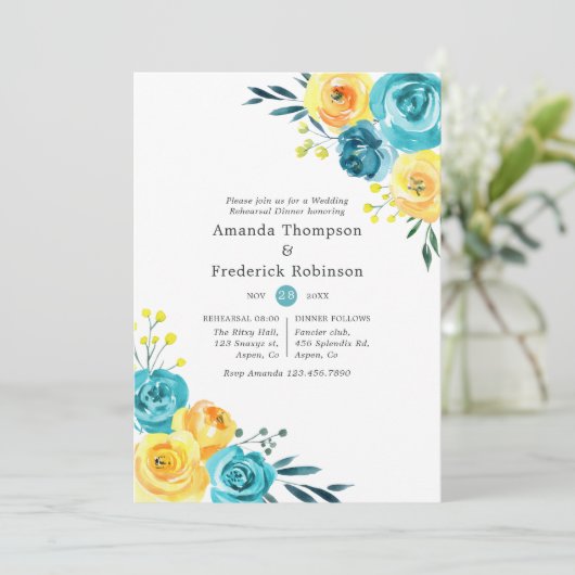 Türkis und Gelb Probe Einladung (Stehend Vorderseite)