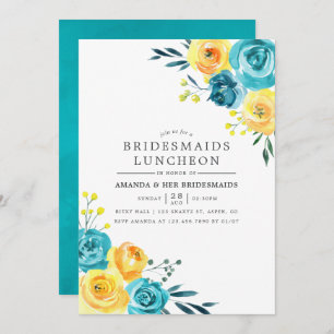 Türkis und Gelbe Blumenbridmaier Luncheon Einladung