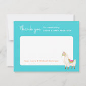 Türkis und gelbe Lama Babydusche Dankeskarte (Vorderseite)