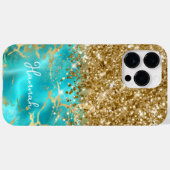 Türkis und Glittery Gold Glam Personalisiert Case-Mate iPhone Hülle (Rückseite (Horizontal))