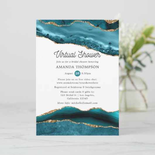 Türkis und Gold Agate Virtual Brautparty Einladung (Stehend Vorderseite)