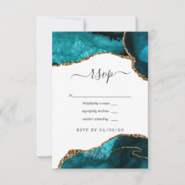 Türkis und Gold Agate Wedding RSVP Karte
