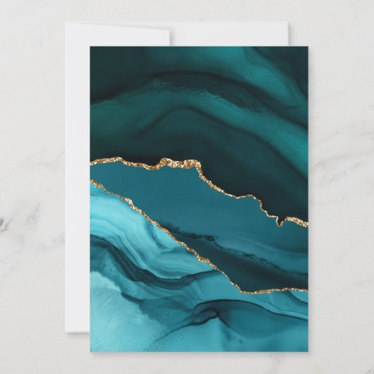 Türkis und Gold Agate Wedding Save The Date (Rückseite)