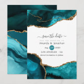 Türkis und Gold Agate Wedding Save The Date (Vorne/Hinten)