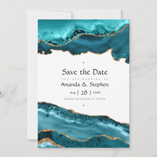 Türkis und Gold Agate Wedding speichern das Datum Save The Date (Vorderseite)