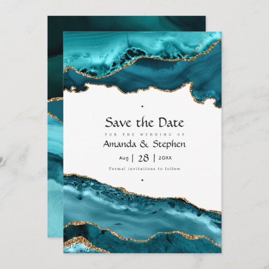 Türkis und Gold Agate Wedding speichern das Datum Save The Date (Vorne/Hinten)