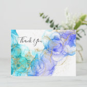 Türkis und Gold Alkohol Tinte Dankeskarte (Stehend Vorderseite)