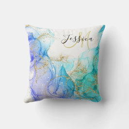 Türkis und Gold Alkohol Tinte & Name Kissen