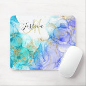Türkis und Gold Alkohol Tinte & Name Mousepad (Mit Mouse)