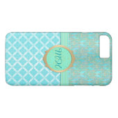 Türkis und Gold Damask Custom Monogram Muster Case-Mate iPhone Hülle (Rückseite (Horizontal))