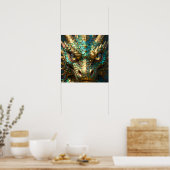 Türkis- und Gold-Drachengesicht Poster (Küche)