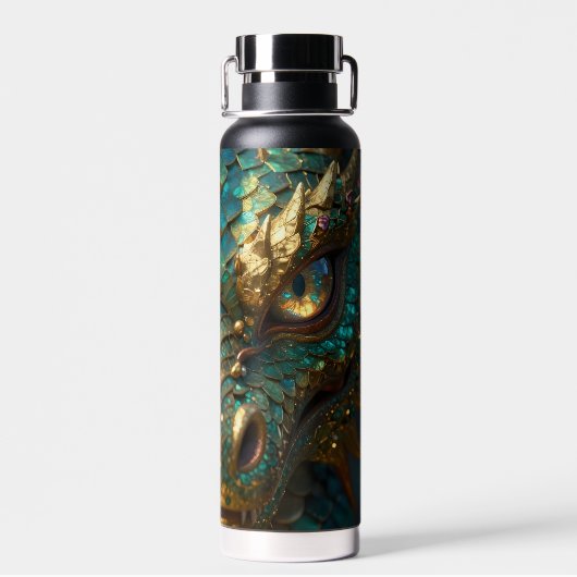 Türkis- und Gold-Drachengesicht Trinkflasche (Rückseite)