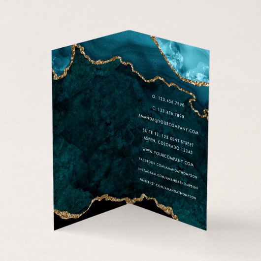 Türkis und Gold Geode Agate Stone Visitenkarten (Innenseite)