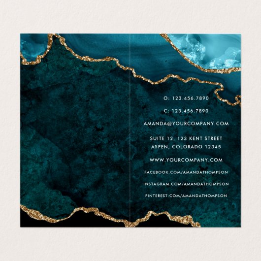 Türkis und Gold Geode Agate Stone Visitenkarten (Innenseite Aufgefaltet)