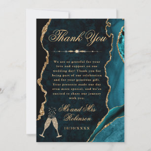 Türkis und Gold Glitter Achat- und Marmor-Hochzeit Dankeskarte