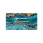 Türkis und Gold Glitzer Agate Adressaufkleber (Vorne)