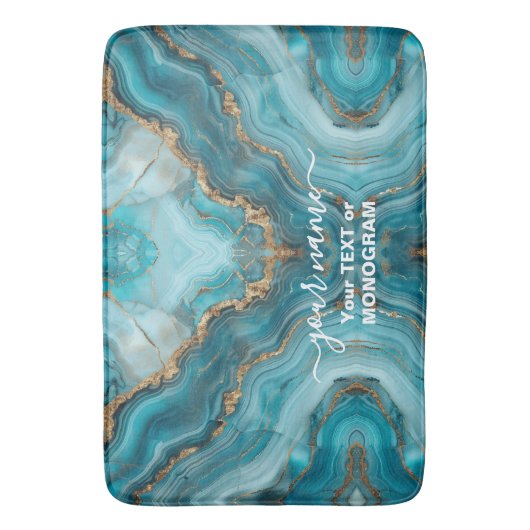 Türkis und Gold Glitzer Agate Badematte (Vorderseite Vertikal)