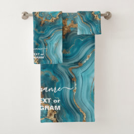 Türkis und Gold Glitzer Agate Badhandtuch Set
