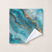 Türkis und Gold Glitzer Agate Badhandtuch Set (Waschlappen)