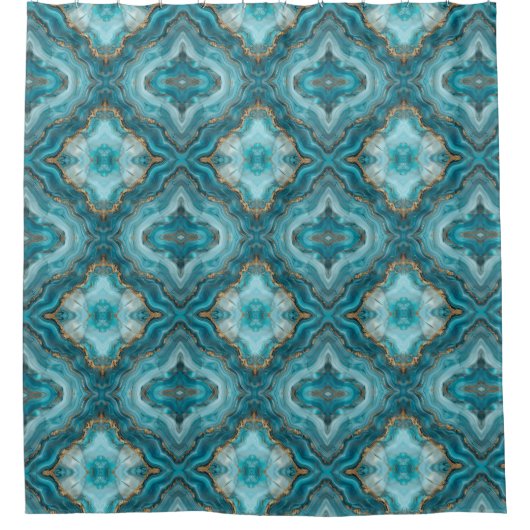 Türkis und Gold Glitzer Agate Duschvorhang (Vorderseite)