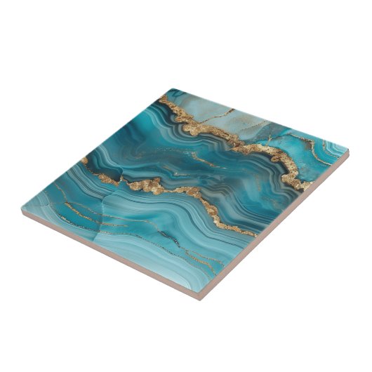 Türkis und Gold Glitzer Agate Fliese (Seite)