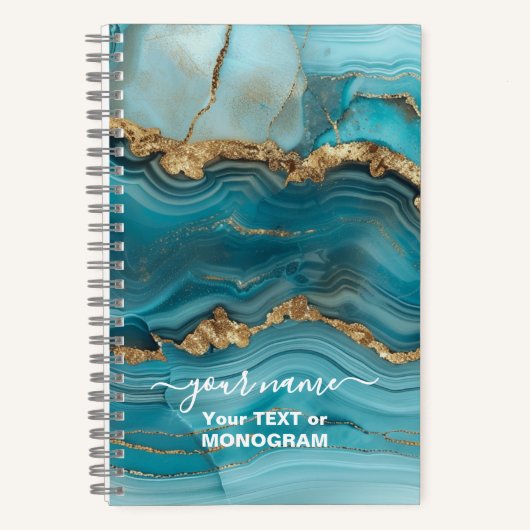 Türkis und Gold Glitzer Agate Notizblock (Vorderseite)