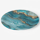 Türkis und Gold Glitzer Agate Pappteller (Schrägansicht)