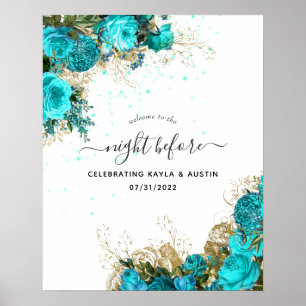 Türkis und Gold Hochzeit Probe Willkommen Poster