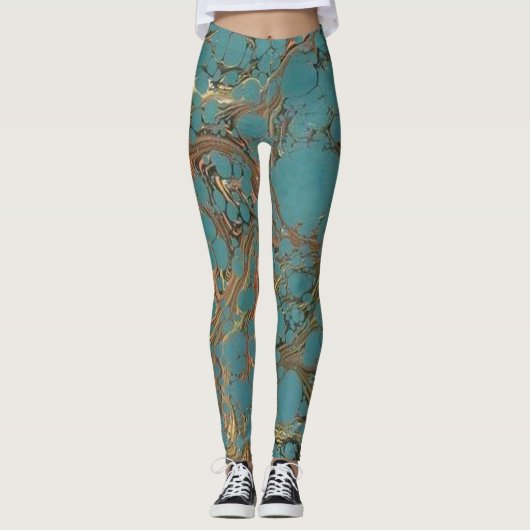 Türkis und Gold, marmoriert. Leggings (Vorderseite)